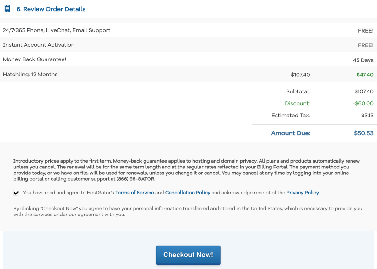 Purchasing the best hosting for my blog - accept hosting terms for hostgator