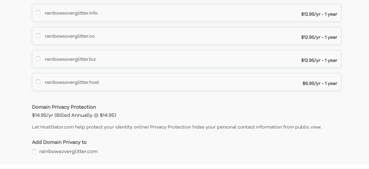 Purchasing Affordable Hosting For Your Blog - Uncheck Privacy Protection