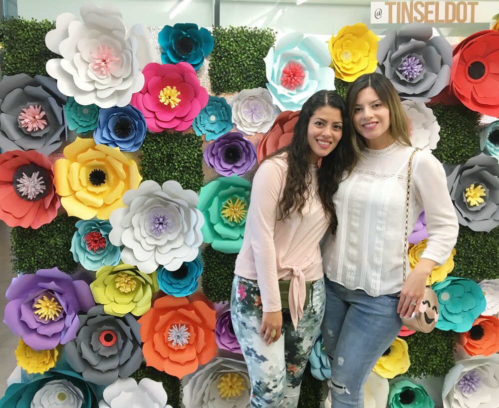 April South Florida Bloggers Meetup. Tinseldot made this beautiful backdrop by hand!