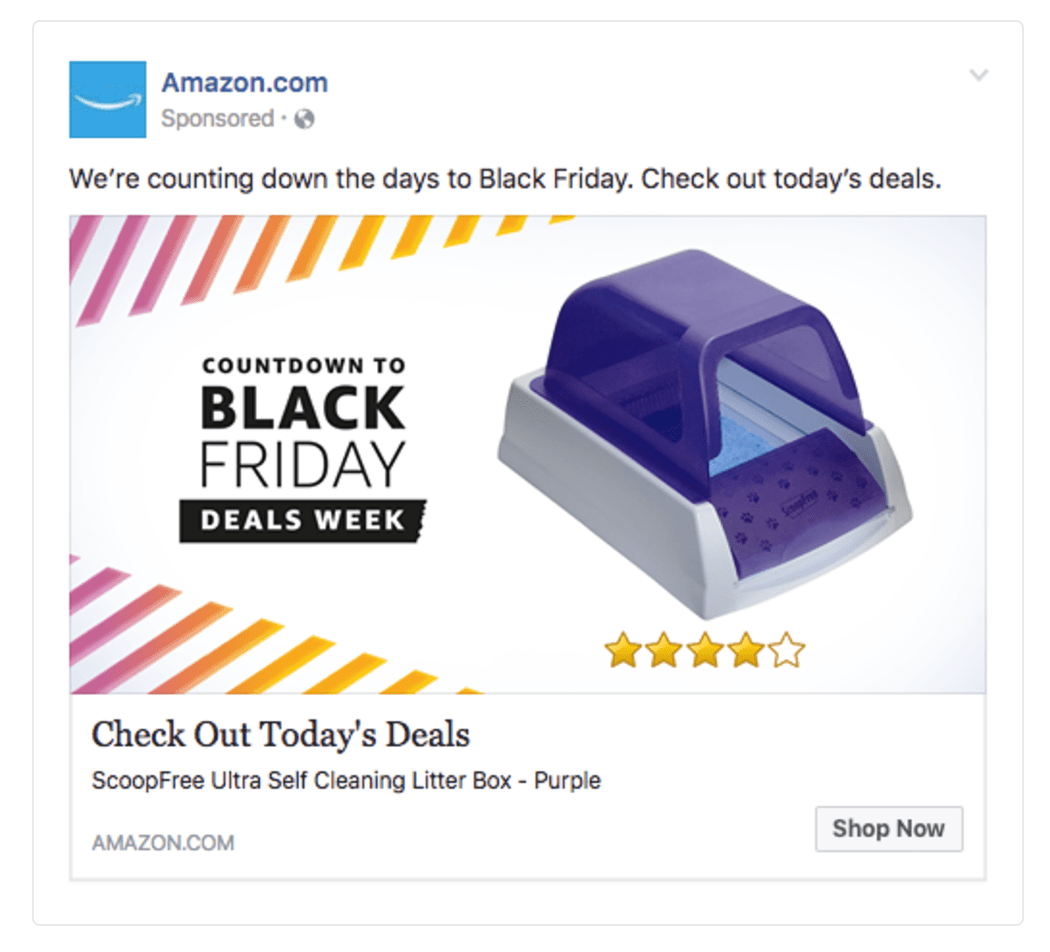 Facebook Ads Amazon Shop Now CTA example