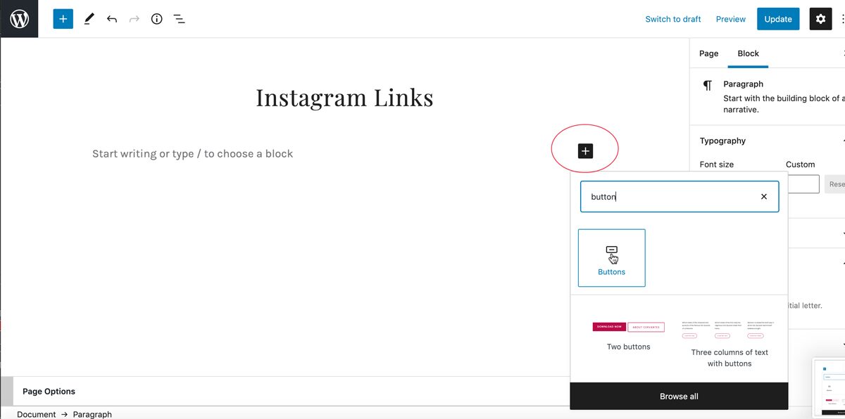 How to create a linktree with WordPress: add a button to your page